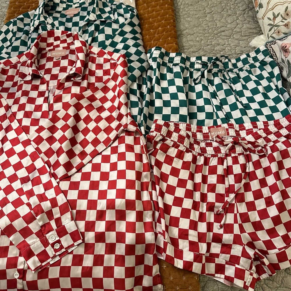Show Me Your MuMu Red and Green Checkered Pajama Sets